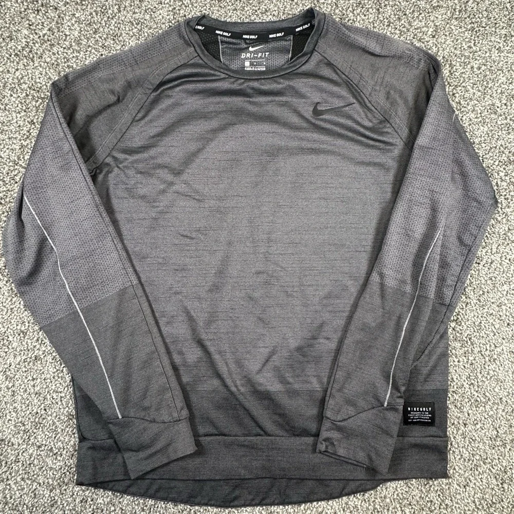 Nike Golf Dri-Fit‎ Men's Sz L Gray Long Sleeve Crew Neck Pullover 932316- 036